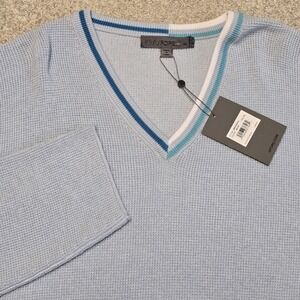 G/Fore G4 Waffle Wool Knit V Neck Mens XL Baja Blue Golf Sweater NEW NWT